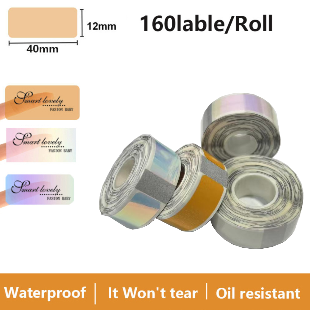 Label Printer Tape - Étiquette autocollante transparente 12x40mm, 160 pièces/rouleau,